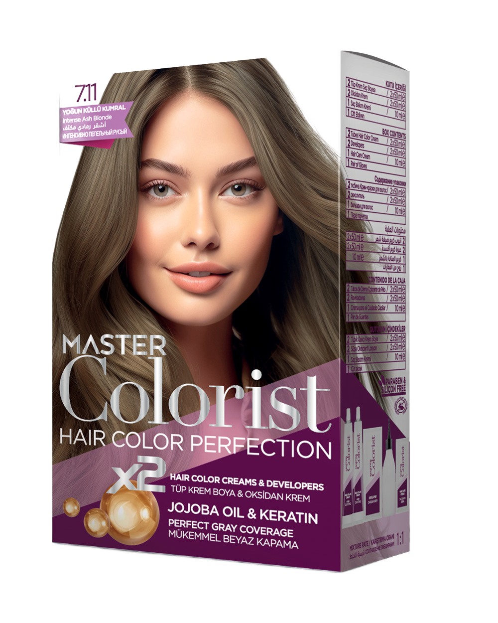 Master Colorist Premium Cream Hair Dye 7.11 Intense Ash Blonde - ماستر كولوريست بريميوم كريم صبغة شعر 7.11 أشقر رمادي مكثف
