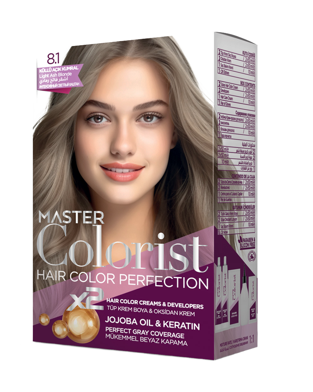 Master Colorist Premium Cream Hair Dye 8.1 Light Ash Blonde - ماستر كولوريست بريميوم كريم صبغة شعر 8.1 أشقر رمادي فاتح