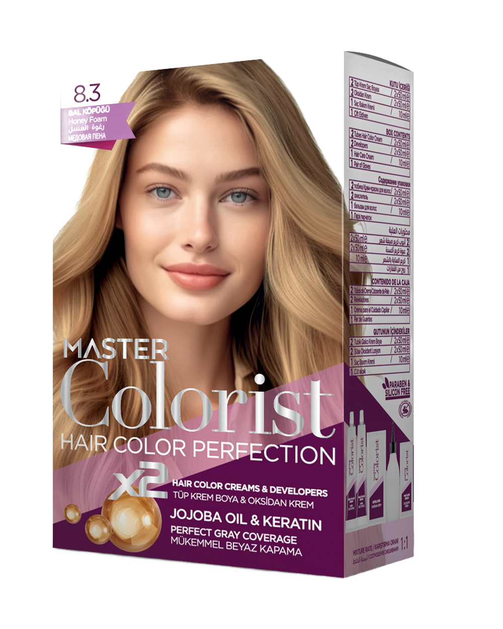 Master Colorist Premium Cream Hair Dye 8.3 Honey Foam - ماستر كولوريست بريميوم كريم صبغة شعر 8.3 أشقر عسلي
