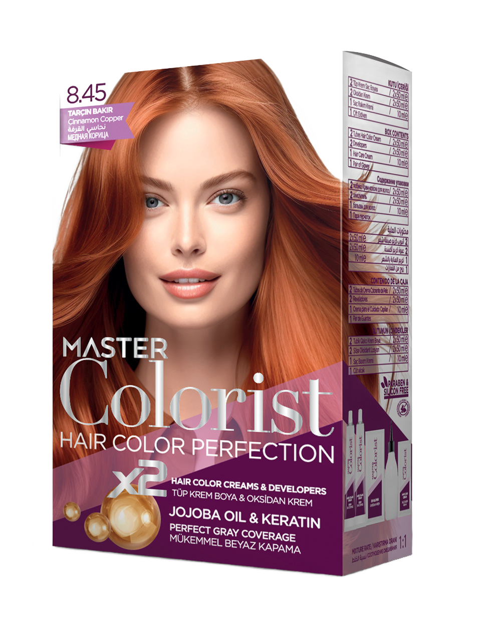 Master Colorist Premium Cream Hair Dye 8.45 Cinnamon Copper - ماستر كولوريست بريميوم كريم صبغة شعر 8.45 نحاسي بالقرفة