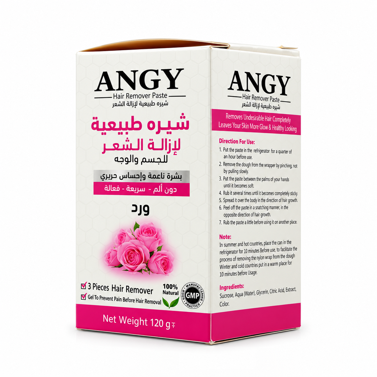 Angy Natural Hair Removal Paste Rose 120 g - معجون أنجي الطبيعي لإزالة الشعر بالورد 120 غ