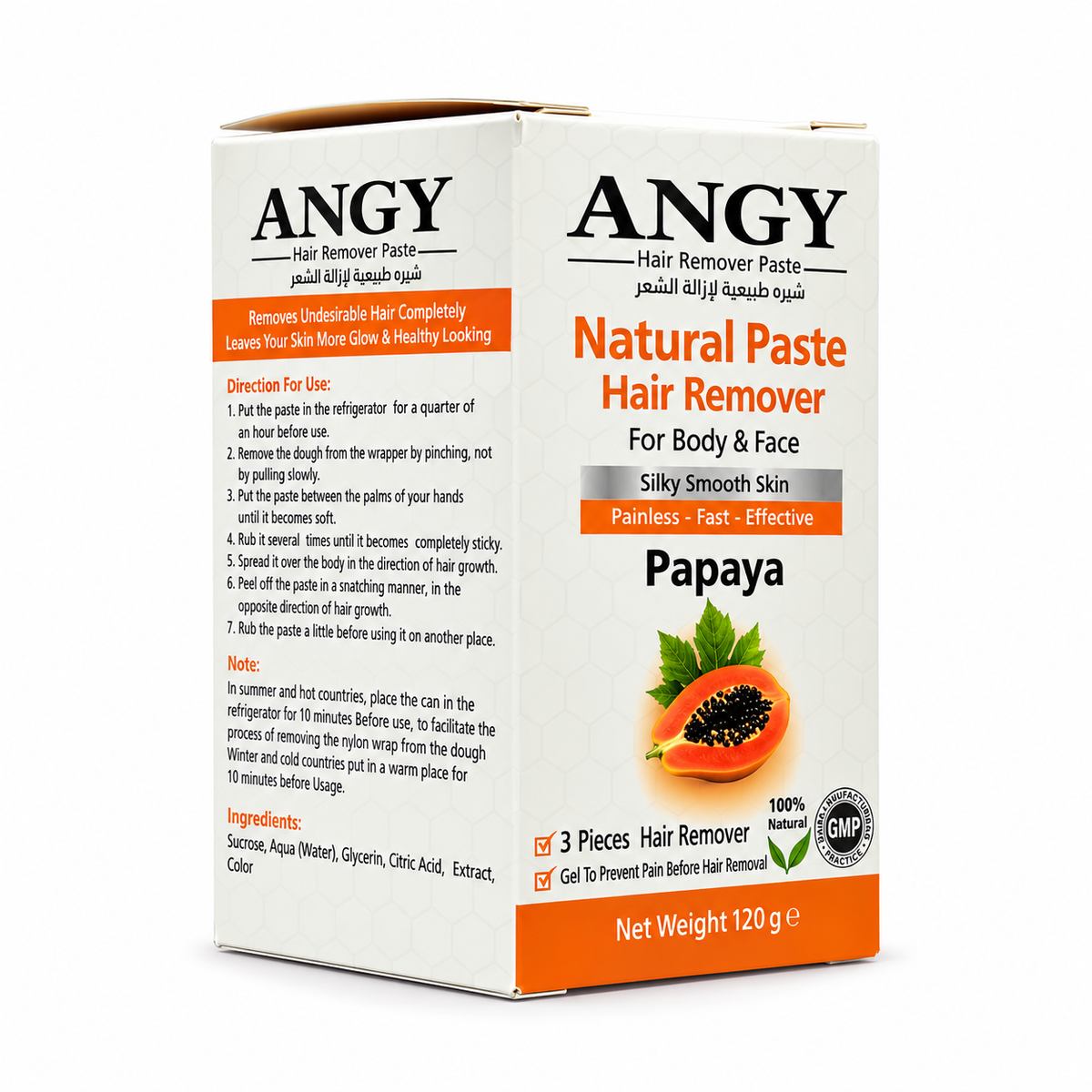 Angy Natural Hair Removal Paste Papaya 120 g - معجون أنجي الطبيعي لإزالة الشعر بالبابايا 120 غ