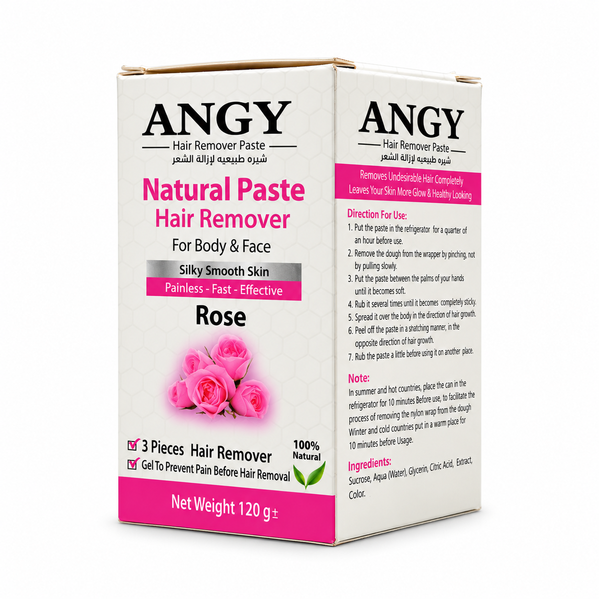 Angy Natural Hair Removal Paste Rose 120 g - معجون أنجي الطبيعي لإزالة الشعر بالورد 120 غ
