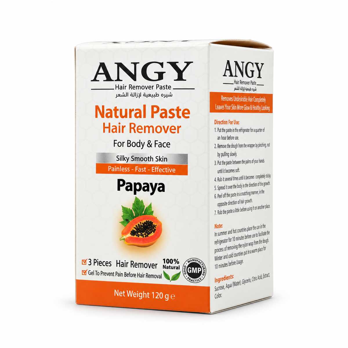 Angy Natural Hair Removal Paste Papaya 120 g - معجون أنجي الطبيعي لإزالة الشعر بالبابايا 120 غ