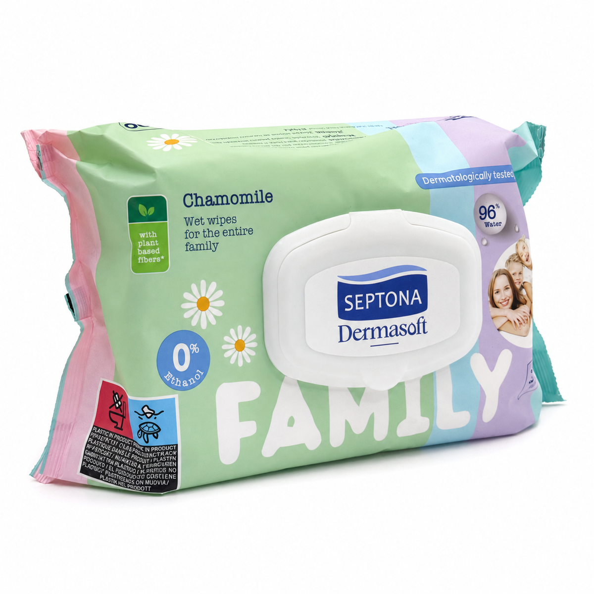 Septona Dermasoft Family Wipes 100 Pieces- مناديل سيبتونا ديرماسوفت العائلية ١٠٠ منديل