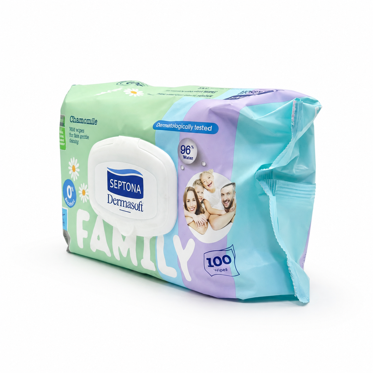 Septona Dermasoft Family Wipes 100 Pieces- مناديل سيبتونا ديرماسوفت العائلية ١٠٠ منديل