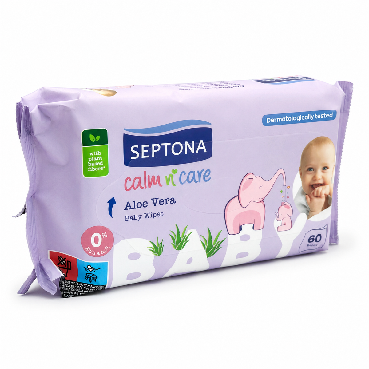 Septona Aloe Vera Baby Wipes 60 Pieces- مناديل أطفال سيبتونا بالألوفيرا ٦٠ منديلًا