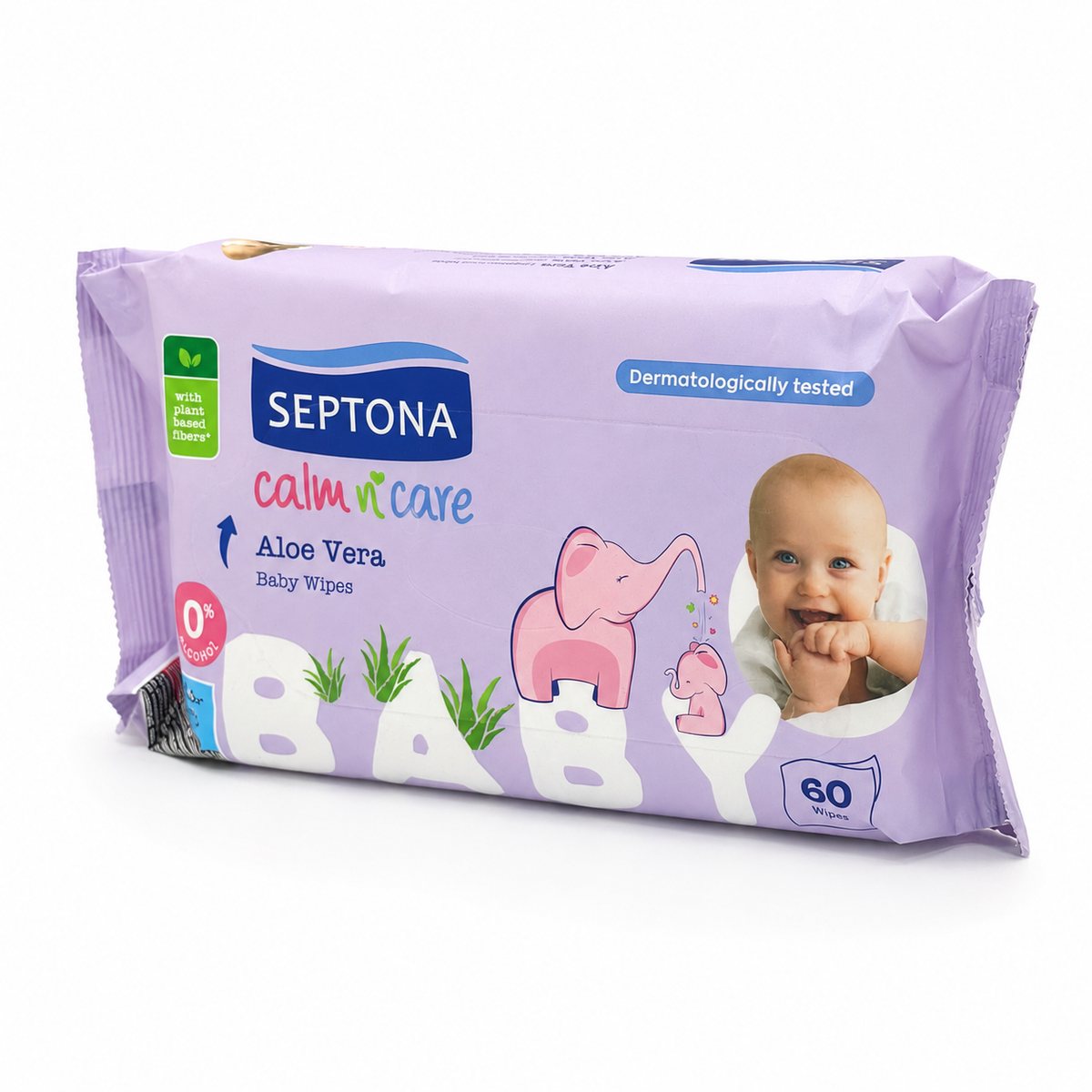 Septona Aloe Vera Baby Wipes 60 Pieces- مناديل أطفال سيبتونا بالألوفيرا ٦٠ منديلًا