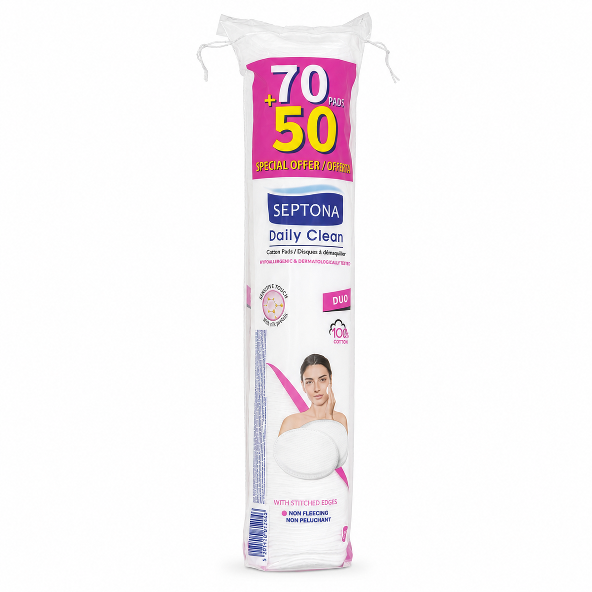 Septona Daily Clean Cotton Pads 70 Pads + 50% Free -قطع سيبتونا ديلي كلين القطنية ٧٠ قطعة مع ٥٠٪ مجانًا