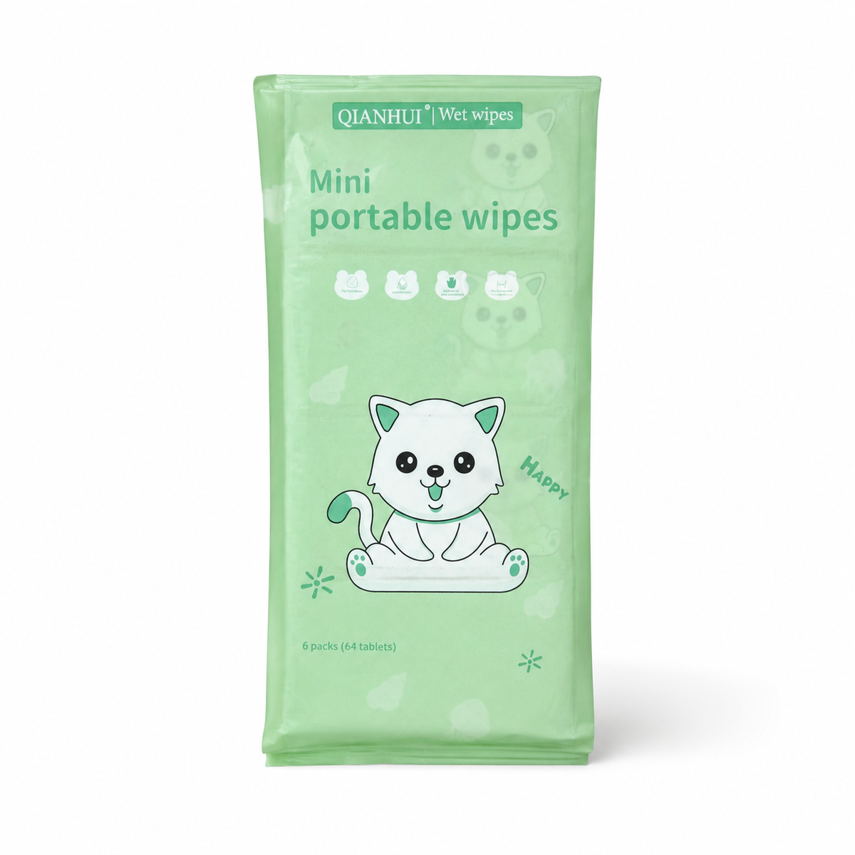 QIANHUI Mini Portable Wet Wipes 8 Packs 64 Wipes- مناديل تشيان هوي المبللة الصغيرة المحمولة ٨ عبوات ٦٤ منديلًا