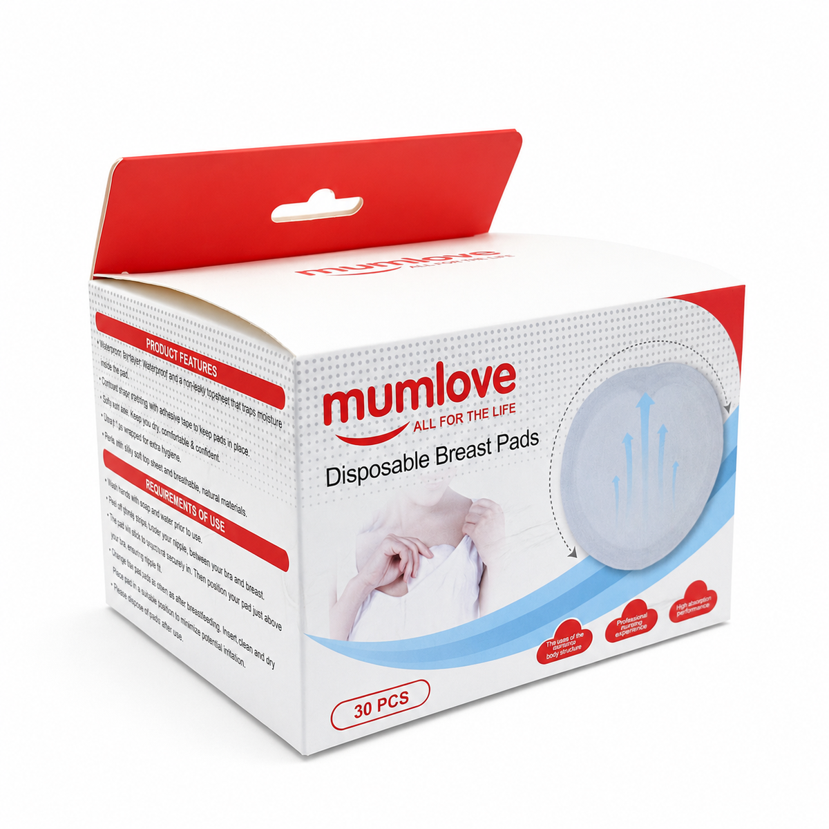 Mumlove Disposable Breast Pads 30 Pieces- مام لوف فوط ثدي للاستخدام مرة واحدة ٣٠ قطعة