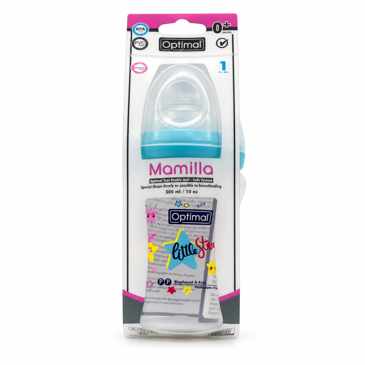 Optimal Mamilla Feeding Bottle with Double Anti-Colic System – 300 ml - أوبتيمال ماميلا رضاعة بنظام مزدوج مضاد للمغص – ٣٠٠ مل