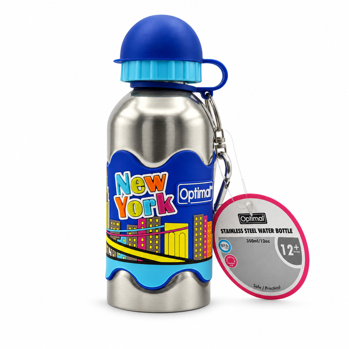 Optimal Stainless Steel Non-Spill Water Bottle 12+ Months 350 ml - أوبتيمال زجاجة ماء ستانلس ستيل مانعة للانسكاب من عمر ١٢ شهرًا فأكثر ٣٥٠ مل