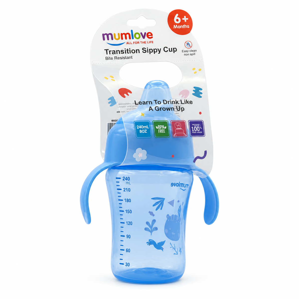 Mumlove Transition Sippy Cup 6+ Months 240 ml - مام لوف كوب تدريب للشرب من عمر ٦ أشهر  ٢٤٠ مل