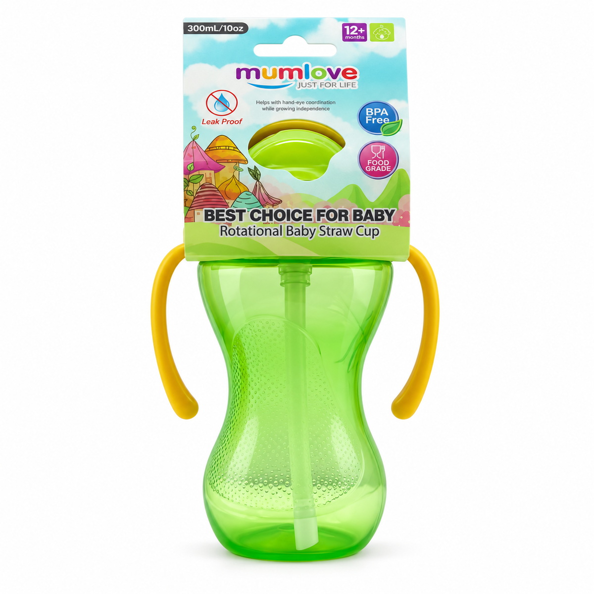 Mumlove Rotational Baby Straw Cup 12+ Months 300 ml - مام لوف كوب شرب للأطفال بمصاصة وتصميم دوّار من عمر ١٢ شهرًا  ٣٠٠ مل