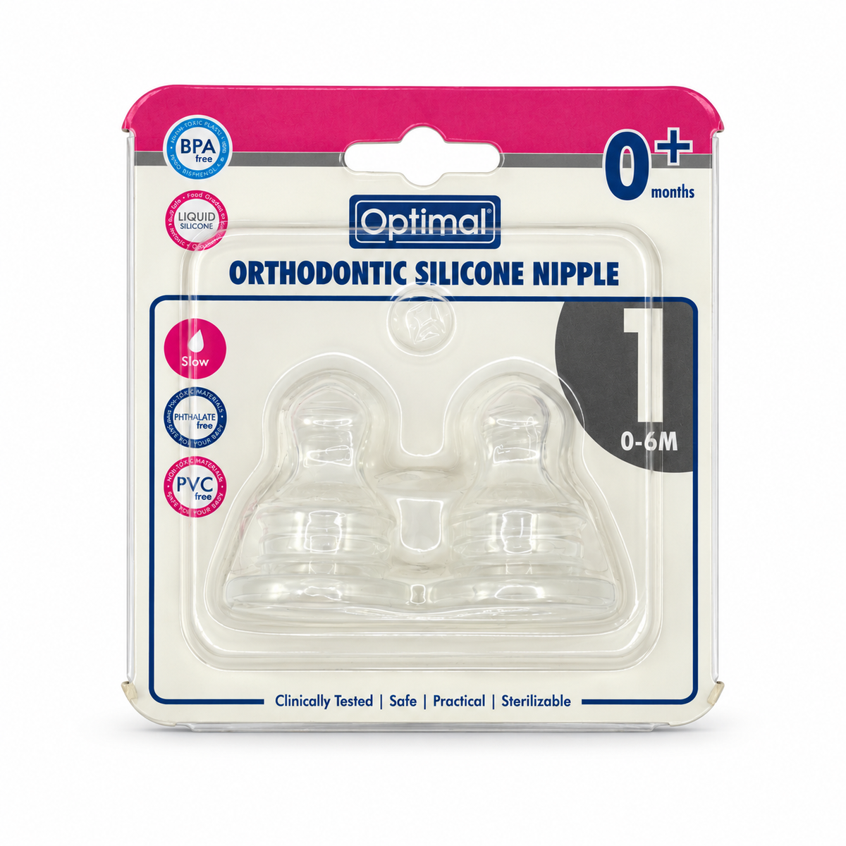 Optimal Orthodontic Silicone Nipple 0–6 Months - أوبتيمال حلمة رضاعة سيليكون بتصميم تقويمي من الولادة حتى ٦ أشهر