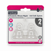 Optimal Orthodontic Anti-Colic Silicone Nipple Medium Flow 6–18 Months - أوبتيمال حلمة رضاعة سيليكون بتصميم تقويمي مضادة للمغص بتدفق متوسط من ٦ إلى ١٨ شهرًا