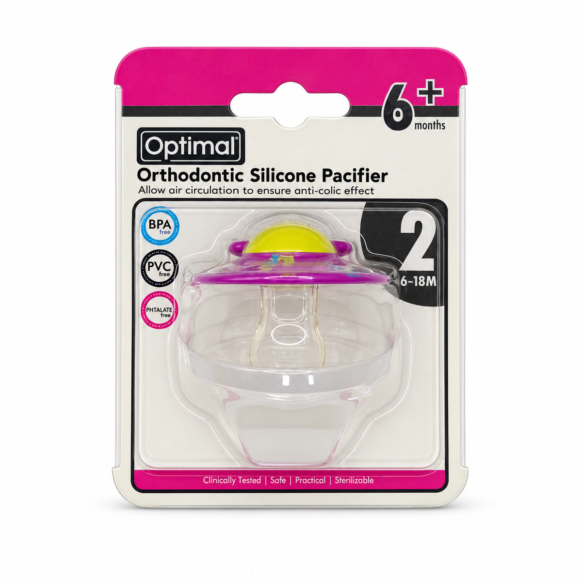 Optimal Orthodontic Silicone Pacifier 6–18 Months - أوبتيمال لهاية سيليكون بتصميم تقويمي من ٦ إلى ١٨ شهرًا
