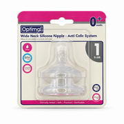 Optimal Wide Neck Anti-Colic Silicone Nipple Slow Flow 0–6 Months - أوبتيمال حلمة رضاعة سيليكون واسعة العنق مضادة للمغص بتدفق بطيء من الولادة حتى ٦ أشهر