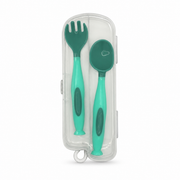 Baby Silicone Spoon & Fork Set – Green -  طقم ملعقة وشوكة سيليكون للأطفال – أخضر
