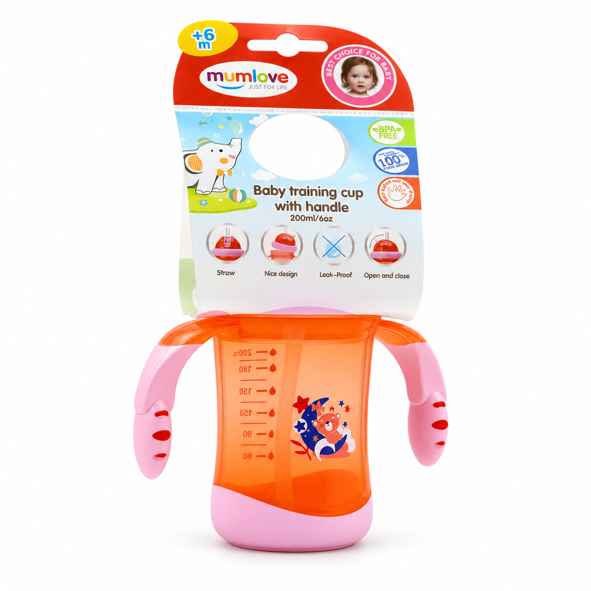 Mumlove Baby Training Cup with Handle 6+ Months – 200 ml - مام لوف كوب تدريب للأطفال بمقبض من عمر ٦ أشهر – ٢٠٠ مل