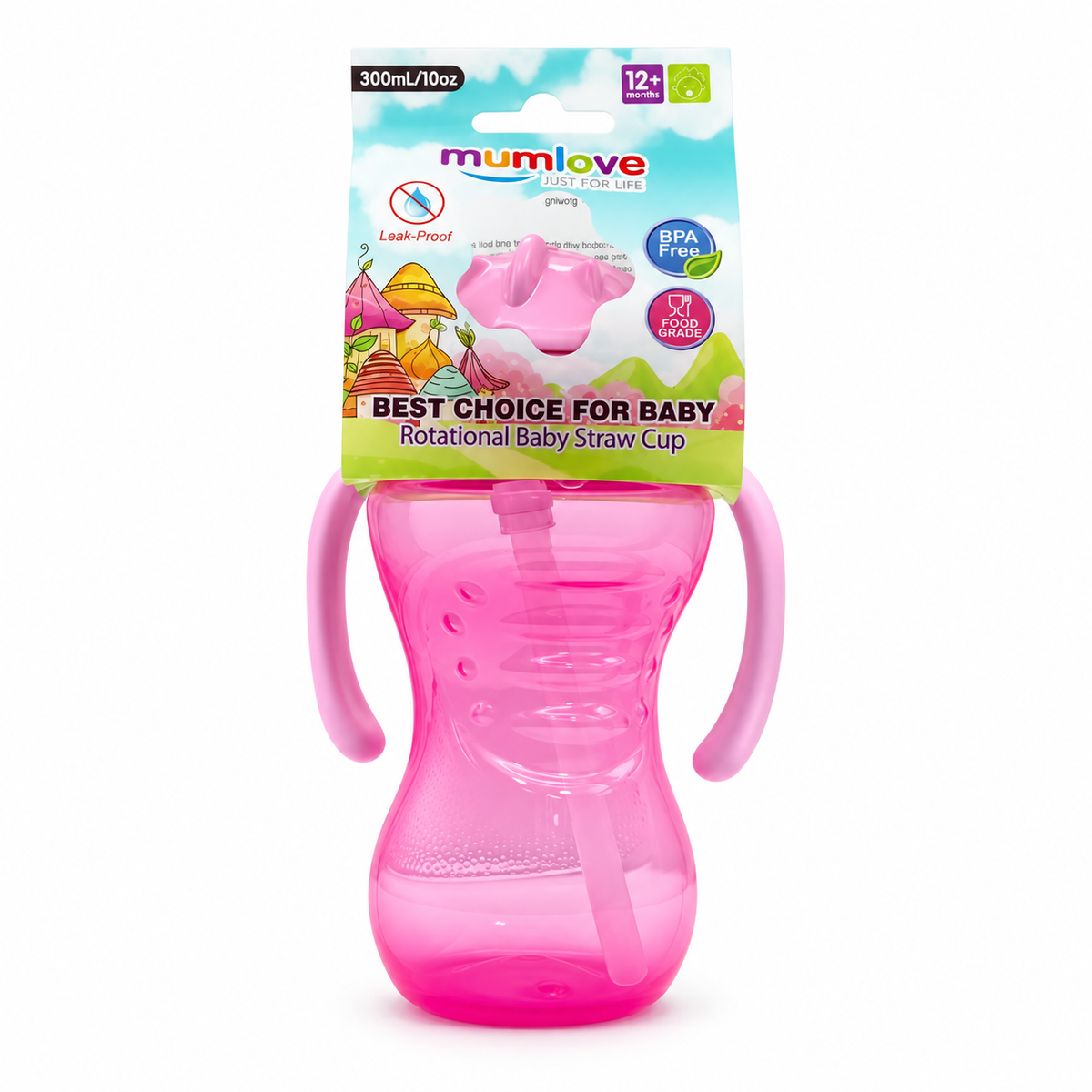 Mumlove Rotational Baby Straw Cup 12+ Months 300 ml - مام لوف كوب شرب للأطفال بمصاصة وتصميم دوّار من عمر ١٢ شهرًا  ٣٠٠ مل