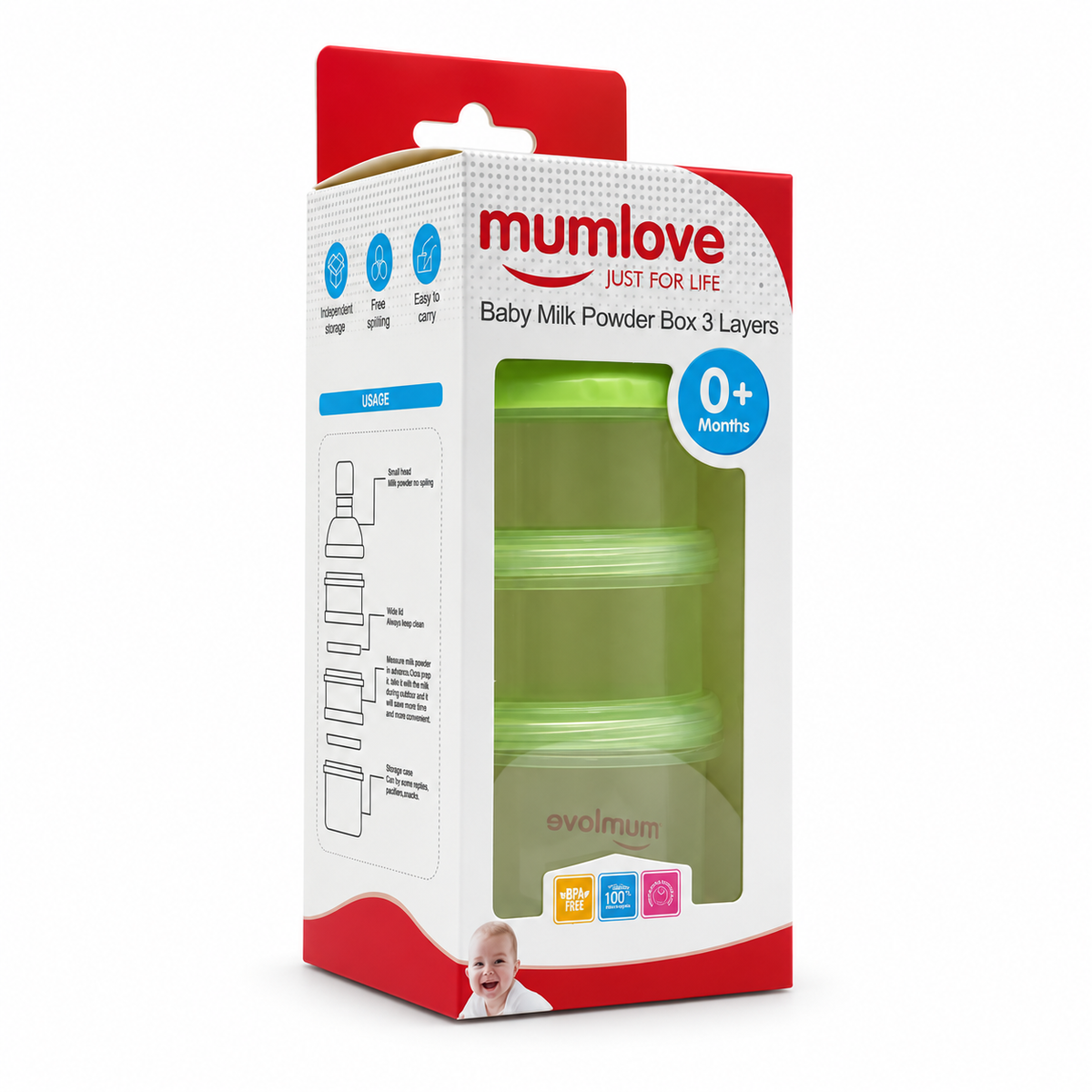 Mumlove Baby Milk Powder Box 3 Layers - مام لوف علبة حليب بودرة للأطفال ٣ طبقات