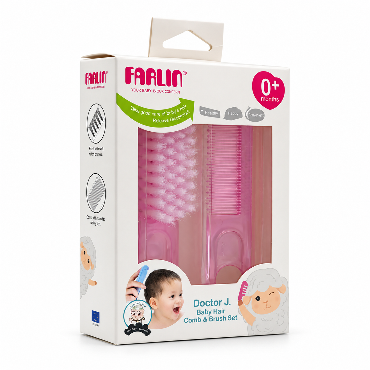 Farlin Doctor J. Baby Hair Comb & Brush Set 0+ Months - فارلين دكتور جي طقم مشط وفرشاة شعر للأطفال منذ الولادة