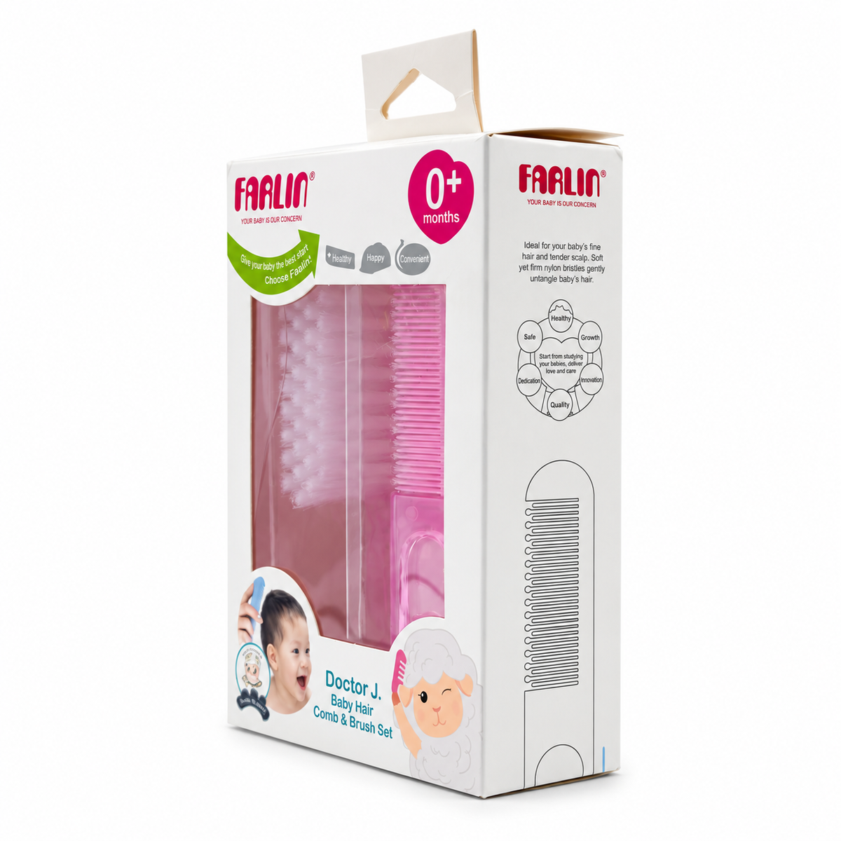 Farlin Doctor J. Baby Hair Comb & Brush Set 0+ Months - فارلين دكتور جي طقم مشط وفرشاة شعر للأطفال منذ الولادة