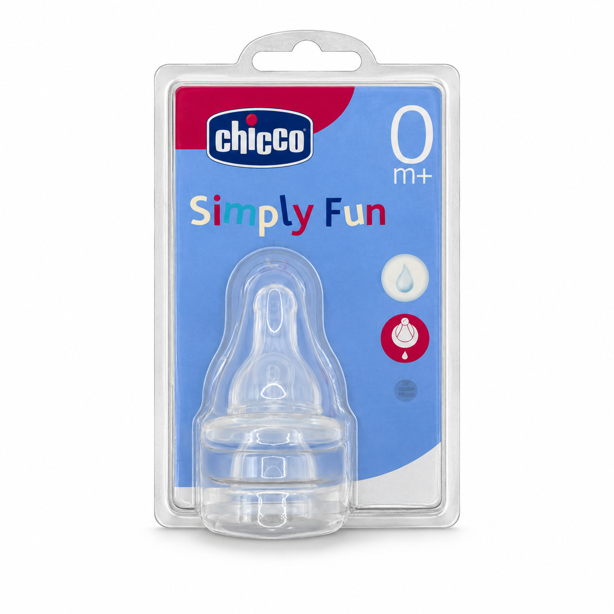 Chicco Simply Fun Silicone Teat Regular Flow 0+ Months - شيكو سيمبلي فن حلمة رضاعة سيليكون بتدفق عادي منذ الولادة