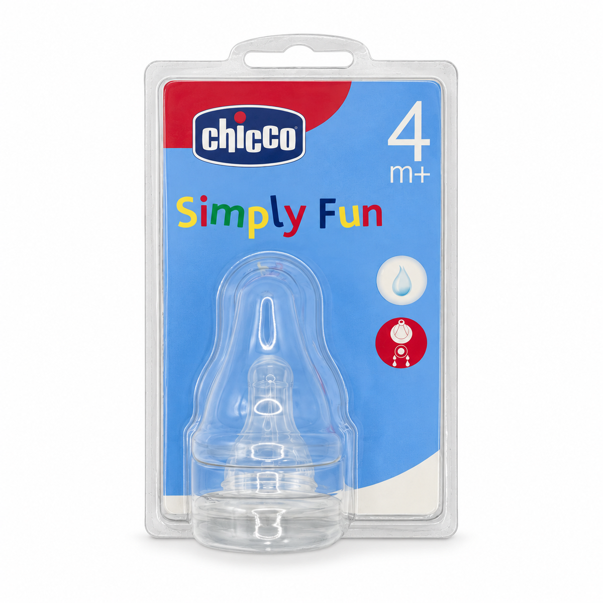 Chicco Simply Fun Silicone Teat Regular Flow 4+ Months - شيكو سيمبلي فن حلمة رضاعة سيليكون بتدفق عادي من عمر ٤ أشهر
