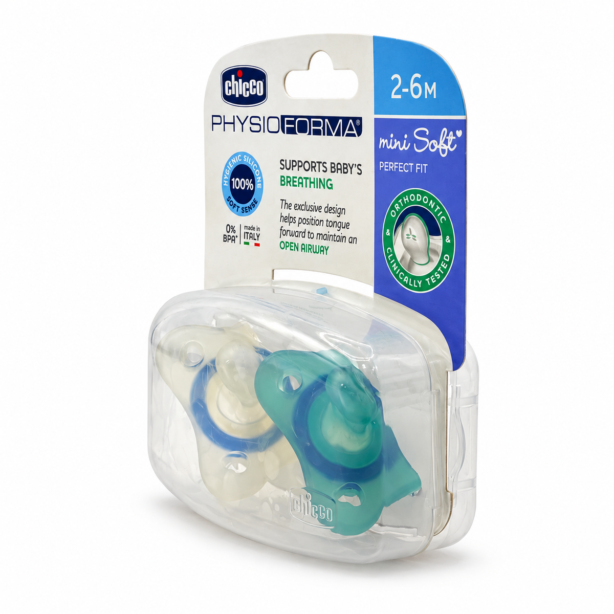 Chicco PhysioForma Mini Soft Silicone Pacifier 2–6 Months - شيكو فيزيوفورما ميني سوفت لهاية سيليكون لعمر ٢ إلى ٦ أشهر