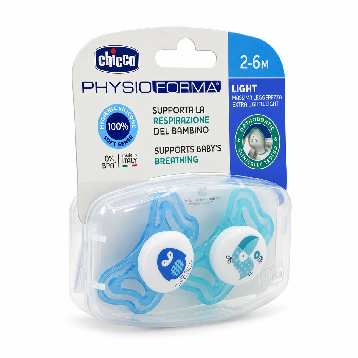 Chicco PhysioForma Light Silicone Pacifier 2–6 Months - شيكو فيزيوفورما لايت لهاية سيليكون لعمر ٢ إلى ٦ أشهر