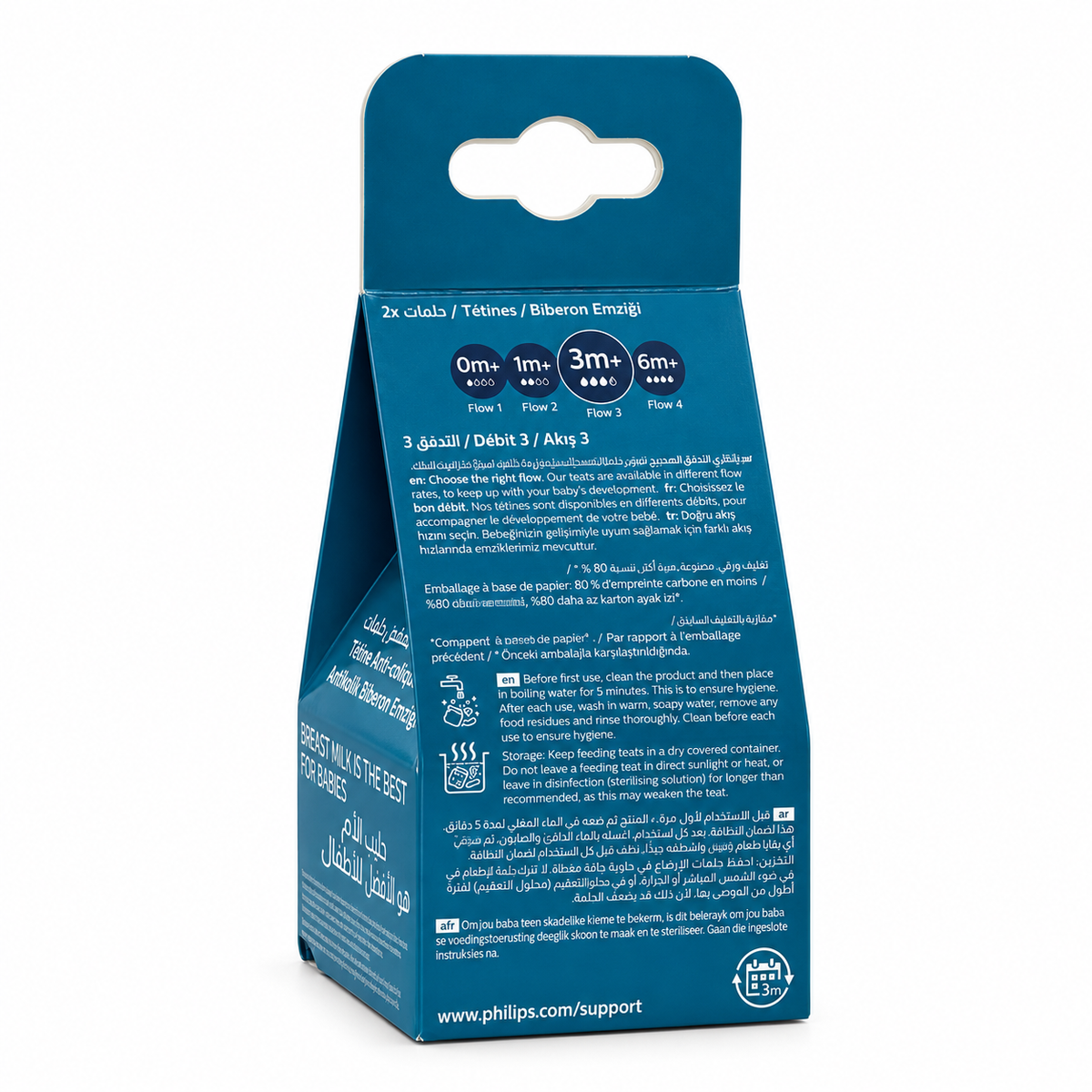 Philips Avent Anti-colic Teats Flow 3 3+ Months Pack of 2 - فيليبس أفنت حلمات رضاعة مضادة للمغص بتدفق رقم ٣ لعمر ٣ أشهر فأكثر عبوة من قطعتين