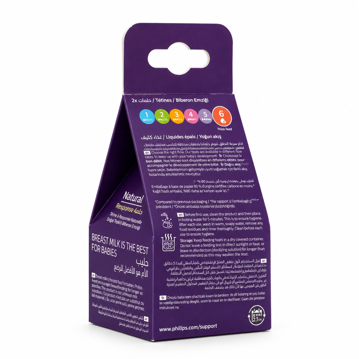 Philips Avent Natural Response Thick Feed Teats Flow 6 Pack of 2 - فيليبس أفنت ناتشورال ريسبونس حلمات رضاعة للغذاء الكثيف رقم ٦ عبوة من قطعتين