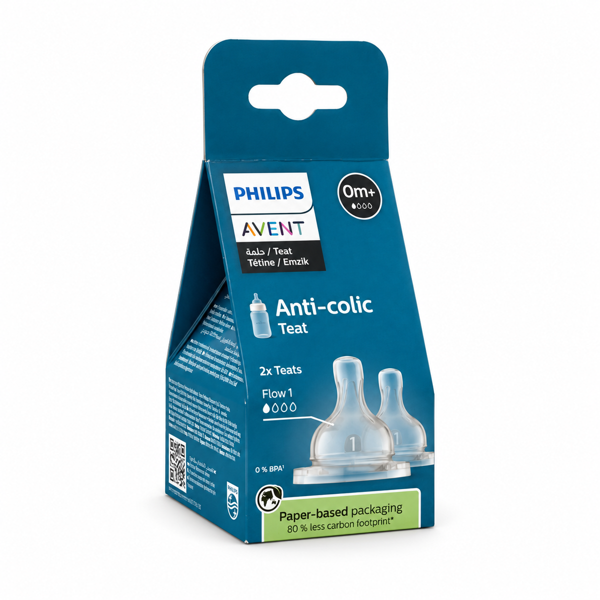 Philips Avent Anti-colic Teats Flow 1 0+ Months Pack of 2 - فيليبس أفنت حلمات رضاعة مضادة للمغص بتدفق رقم ١ منذ الولادة عبوة من قطعتين