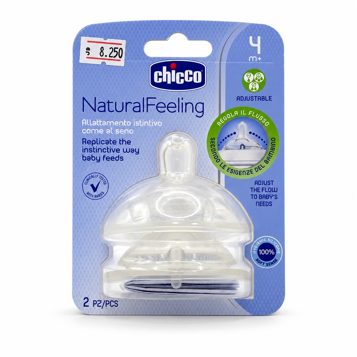 Chicco NaturalFeeling Adjustable Flow Teats 4+ Months Pack of 2 - شيكو ناتشورال فيلينج حلمات رضاعة بتدفق قابل للتعديل لعمر ٤ أشهر فأكثر عبوة من قطعتين