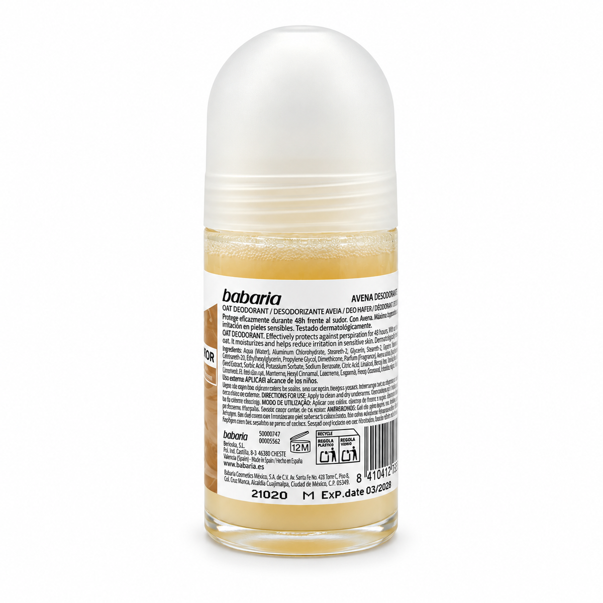Babaria Oat Antiperspirant Roll-On Deodorant 50 ml - باباريا بالشوفان رول أون مضاد للتعرق ومزيل للرائحة ٥٠ مل