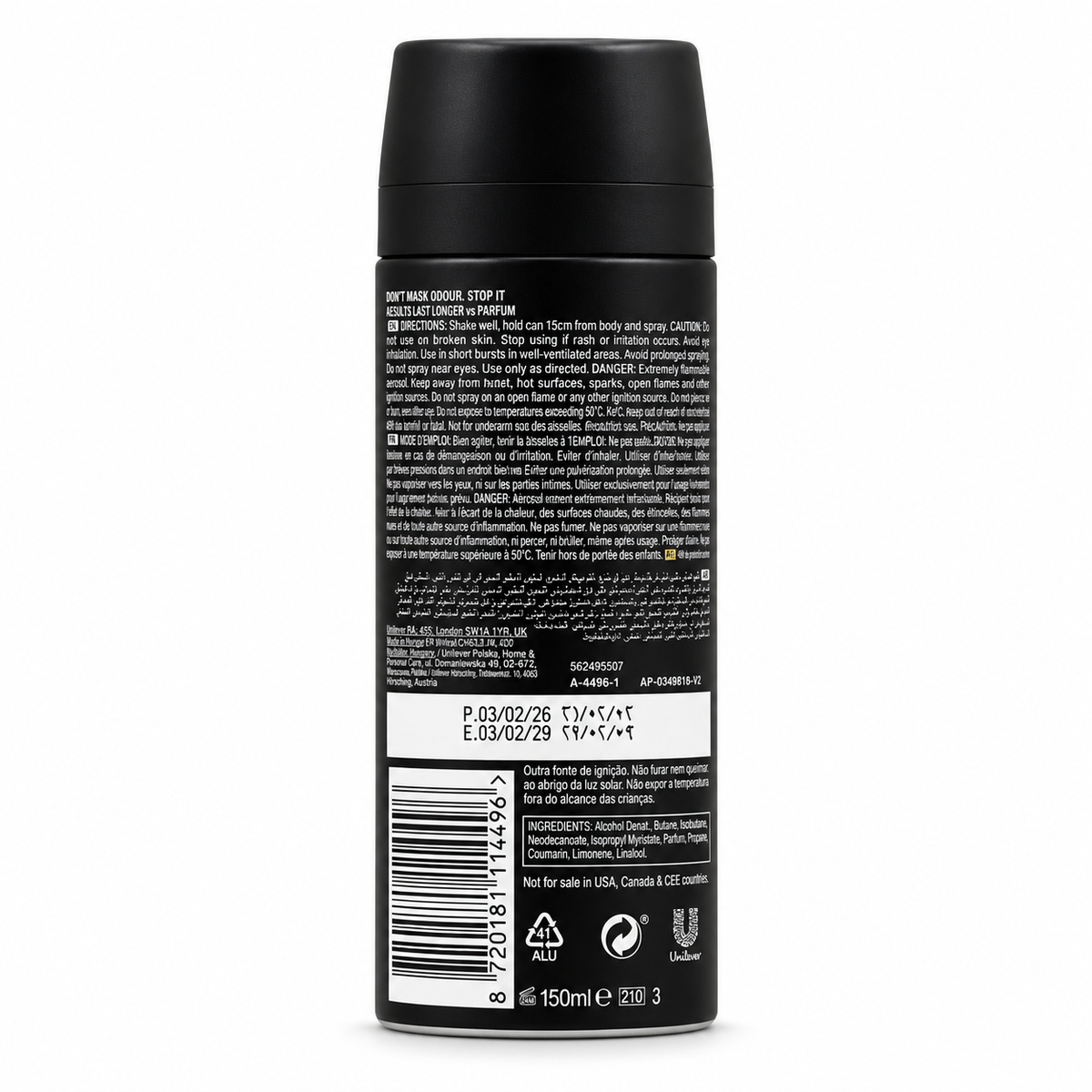 AXE Dark Temptation Deodorant Body Spray 150 ml - أكس دارك تمبتيشن بخاخ مزيل لرائحة العرق ١٥٠ مل