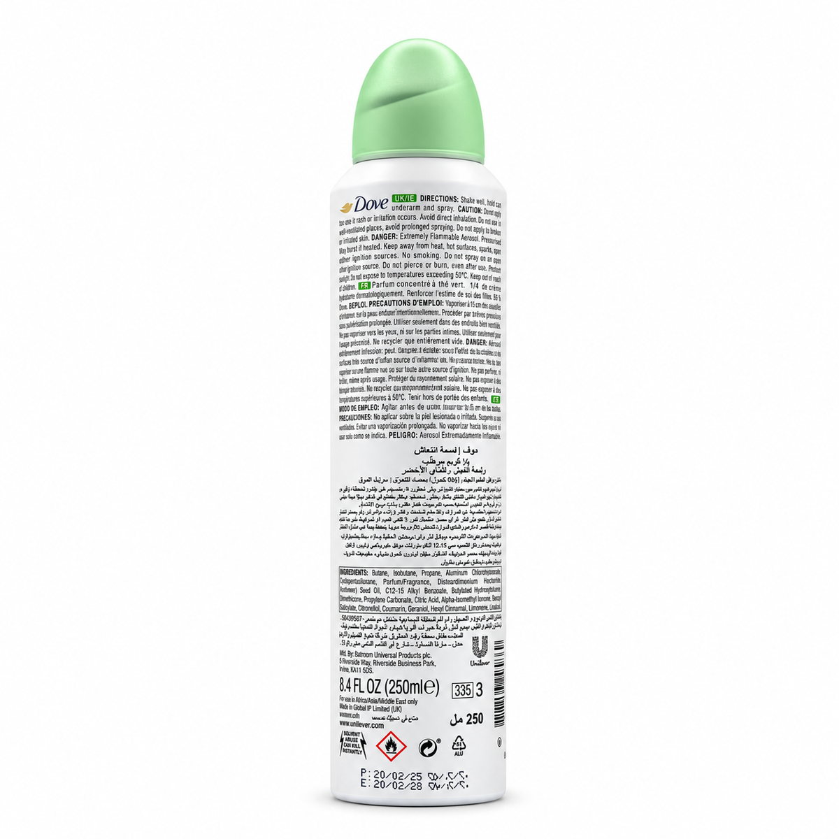 Dove Go Fresh Cucumber & Green Tea Antiperspirant Spray 250 ml - دوف جو فريش بخاخ مضاد للتعرق برائحة الخيار والشاي الأخضر ٢٥٠ مل