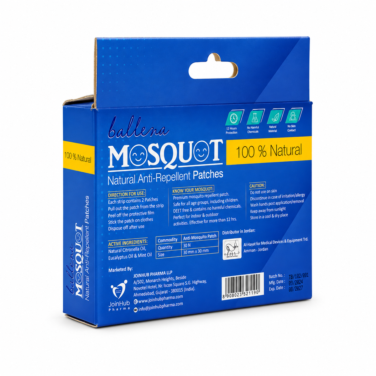 Ballena Mosquot Mosquito Repellent Patches 30 Patches - بالينا موسكوت لصقات طاردة للبعوض ٣٠ لصقة