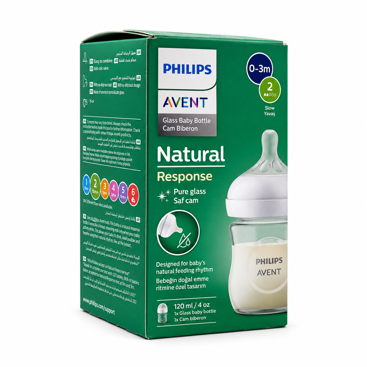 Philips Avent Natural Response Glass Baby Bottle 120 ml - فيليبس أفنت ناتشورال ريسبونس رضاعة زجاجية للأطفال ١٢٠ مل