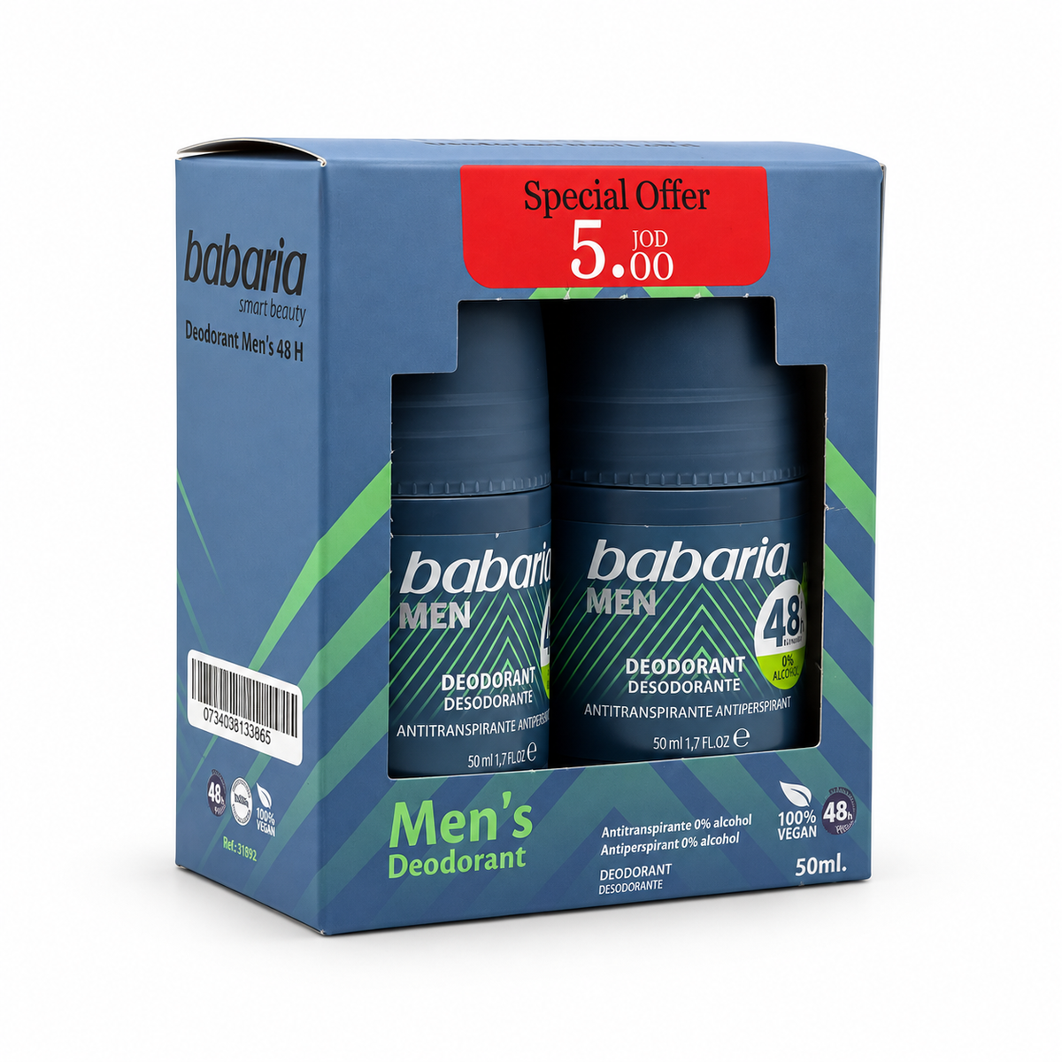 Babaria Men Antiperspirant Roll-On Deodorant 50 ml - باباريا رول أون مضاد للتعرق ومزيل للرائحة للرجال ٥٠ مل
