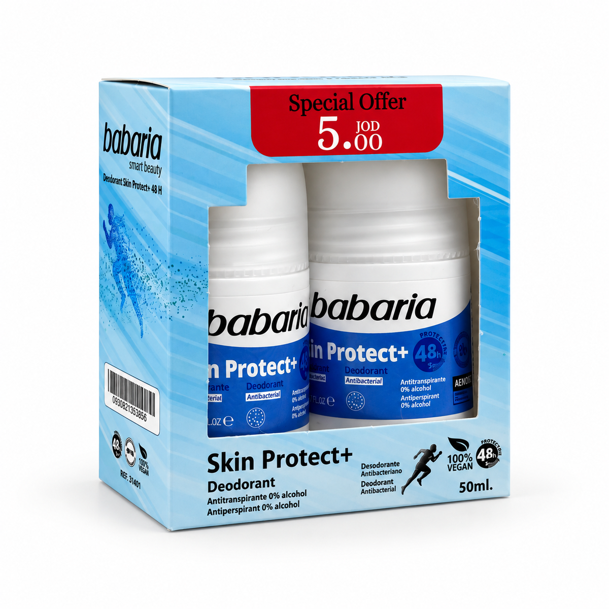 Babaria Skin Protect+ Antiperspirant Roll-On Deodorant 50 ml - باباريا سكين بروتكت بلس رول أون مضاد للتعرق ومزيل للرائحة ٥٠ مل
