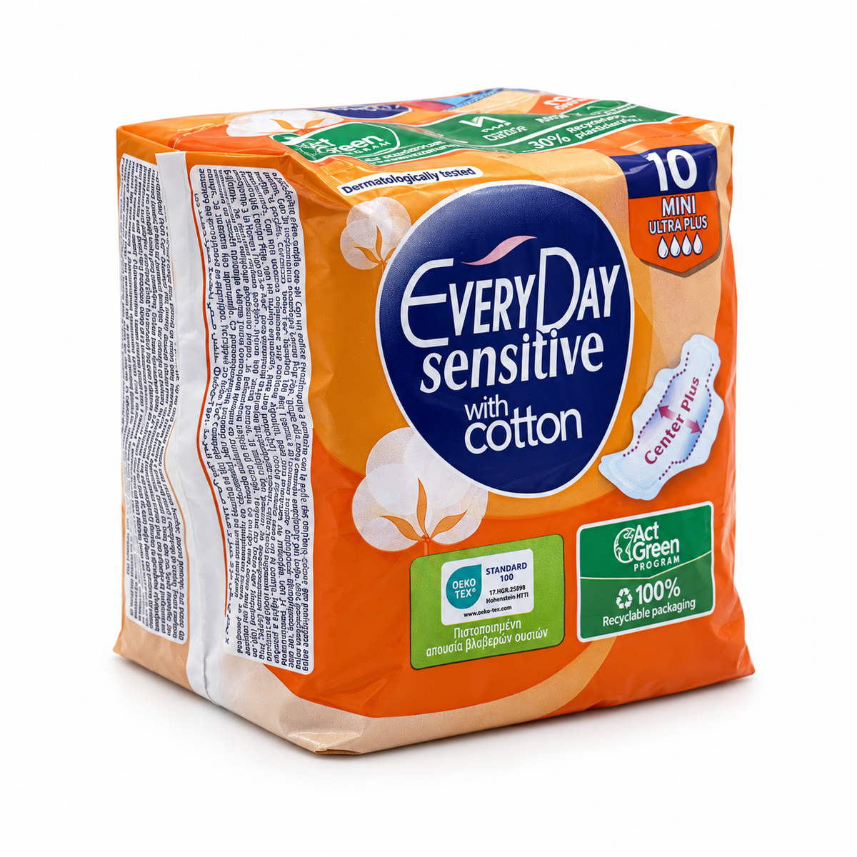 EveryDay Sensitive With Cotton Mini Ultra Plus Sanitary Pads 10 Pieces - إفري داي سينسيتيف ميني ألترا بلس فوط صحية بالأجنحة ١٠ فوط