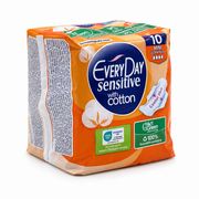 EveryDay Sensitive With Cotton Mini Ultra Plus Sanitary Pads 10 Pieces - إفري داي سينسيتيف ميني ألترا بلس فوط صحية بالأجنحة ١٠ فوط