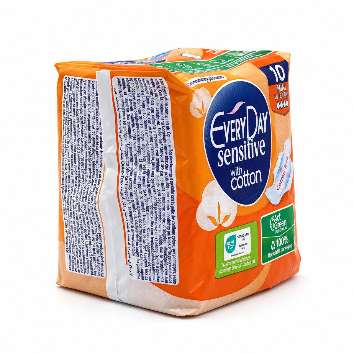 EveryDay Sensitive With Cotton Mini Ultra Plus Sanitary Pads 10 Pieces - إفري داي سينسيتيف ميني ألترا بلس فوط صحية بالأجنحة ١٠ فوط