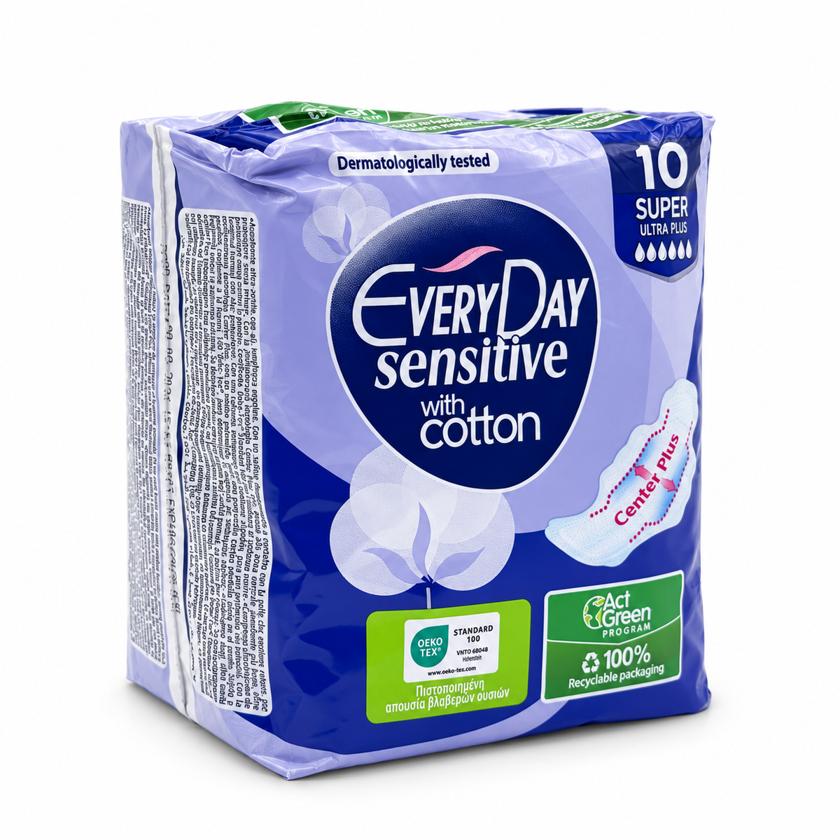 EveryDay Sensitive With Cotton Super Ultra Plus Sanitary Pads 10 Pieces - إفري داي سينسيتيف سوبر ألترا بلس فوط صحية بالأجنحة ١٠ فوط