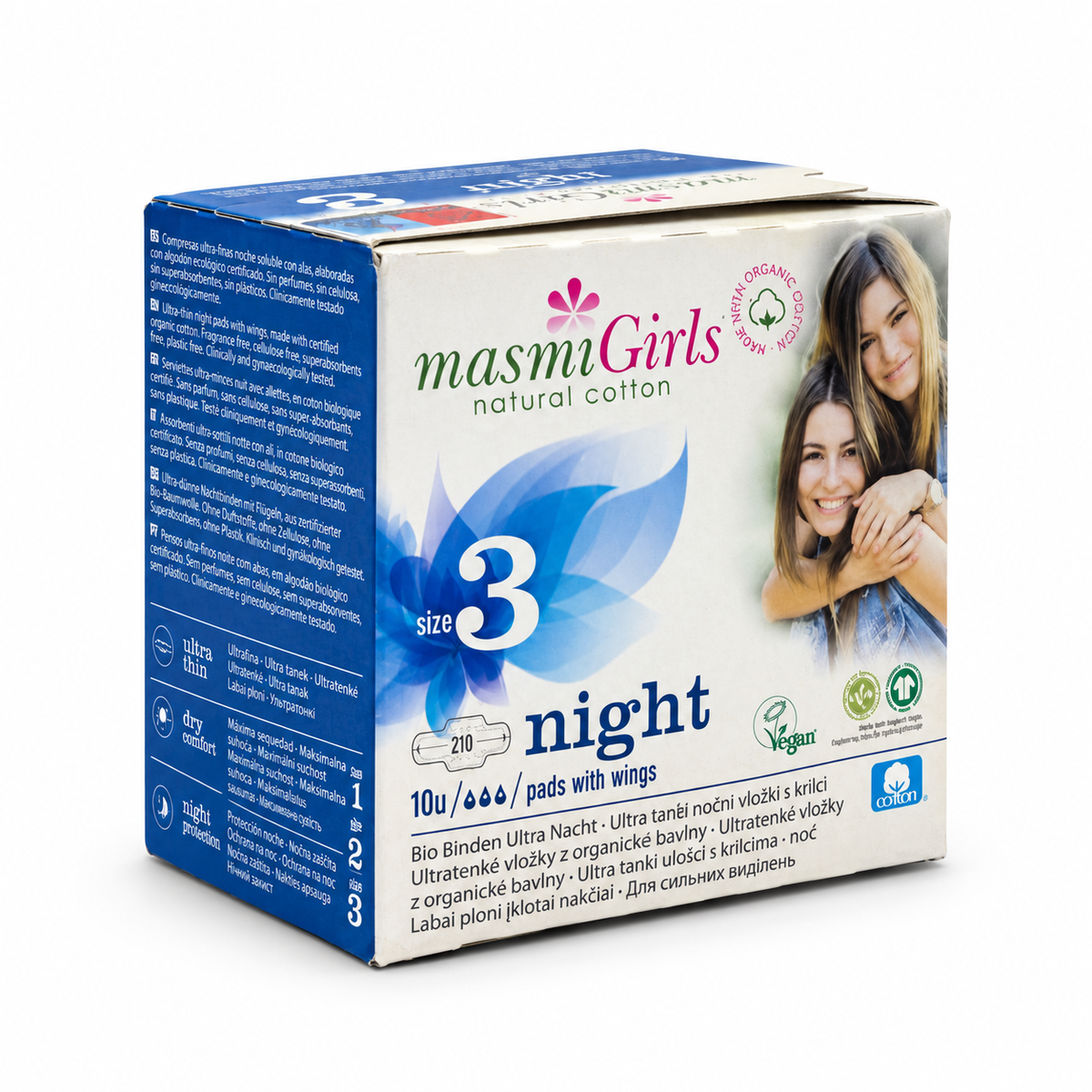 Masmi Girls Ultra-Thin Night Pads With Wings Size 3 10 Pieces - ماسمي جيرلز فوط صحية ليلية فائقة الرقة بالأجنحة مقاس ٣ عدد ١٠ فوط