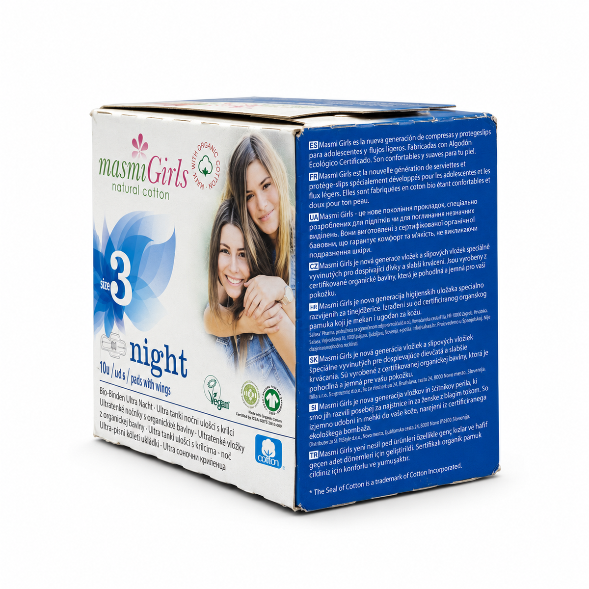 Masmi Girls Ultra-Thin Night Pads With Wings Size 3 10 Pieces - ماسمي جيرلز فوط صحية ليلية فائقة الرقة بالأجنحة مقاس ٣ عدد ١٠ فوط